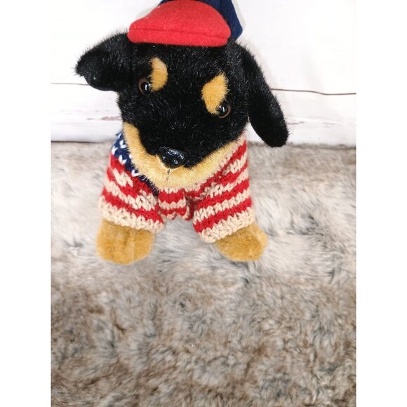 Vintage 1997 Cardinal Labs Plush Dog Wearing Red & Blue Knit Sweater With Flag D - Picture 4 of 6